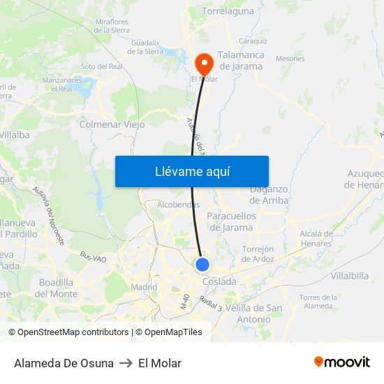 Alameda De Osuna to El Molar map