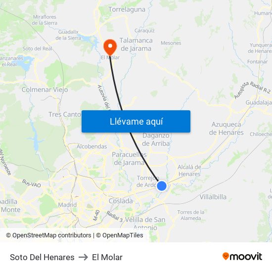 Soto Del Henares to El Molar map