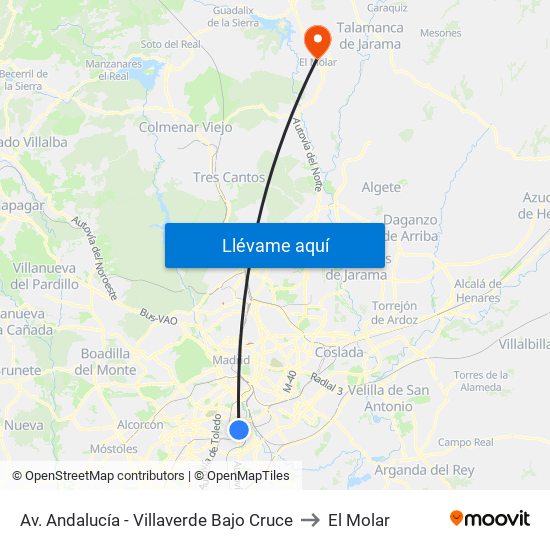 Av. Andalucía - Villaverde Bajo Cruce to El Molar map