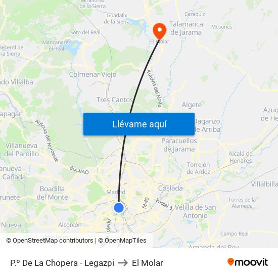 P.º De La Chopera - Legazpi to El Molar map
