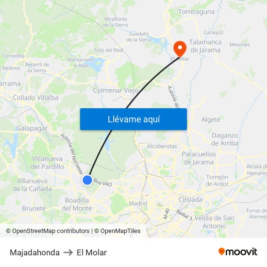 Majadahonda to El Molar map