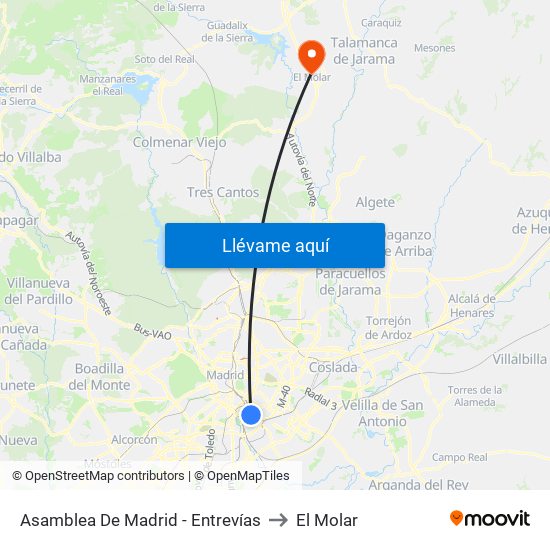 Asamblea De Madrid - Entrevías to El Molar map