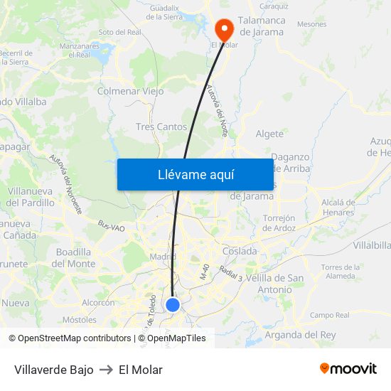 Villaverde Bajo to El Molar map
