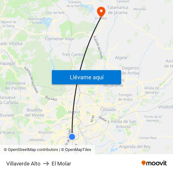 Villaverde Alto to El Molar map