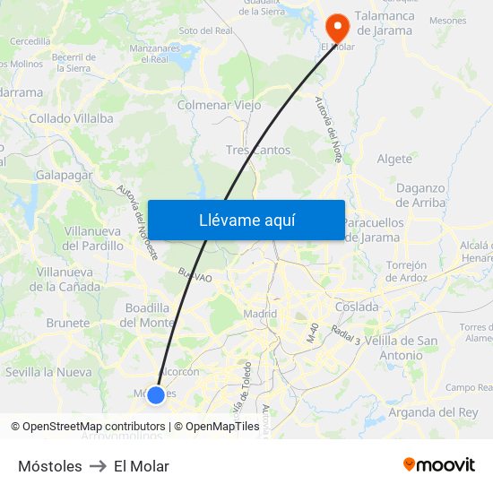 Móstoles to El Molar map