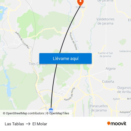 Las Tablas to El Molar map