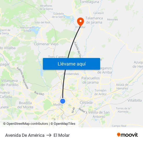 Avenida De América to El Molar map