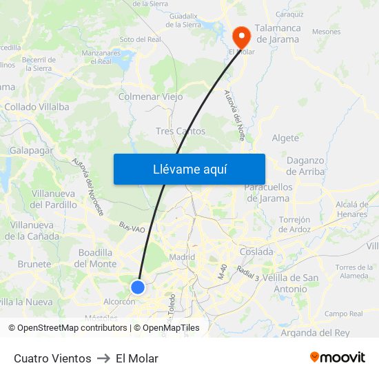 Cuatro Vientos to El Molar map