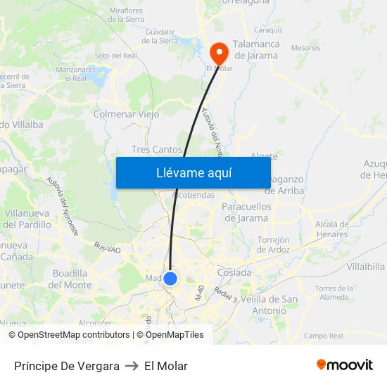 Príncipe De Vergara to El Molar map