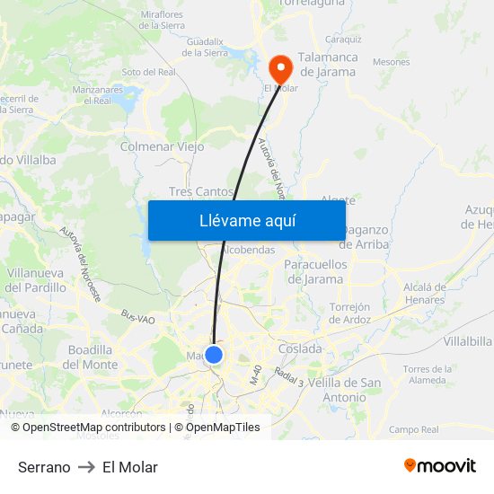 Serrano to El Molar map