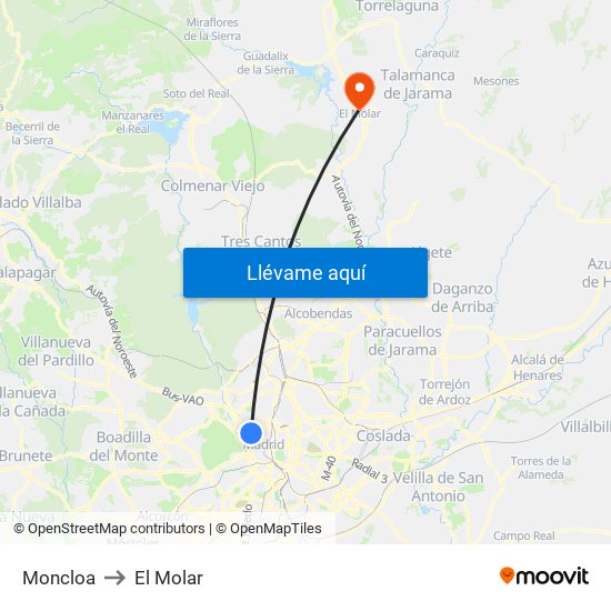 Moncloa to El Molar map