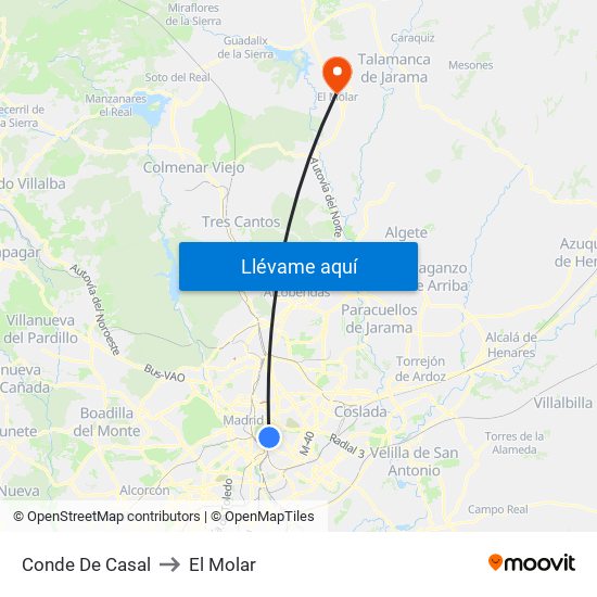 Conde De Casal to El Molar map