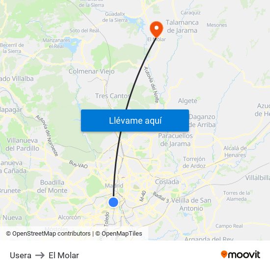 Usera to El Molar map