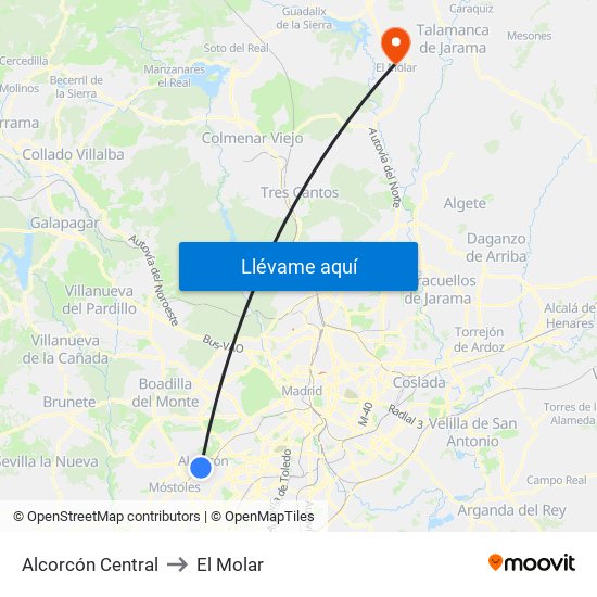 Alcorcón Central to El Molar map