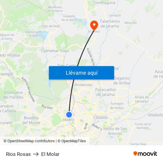 Ríos Rosas to El Molar map