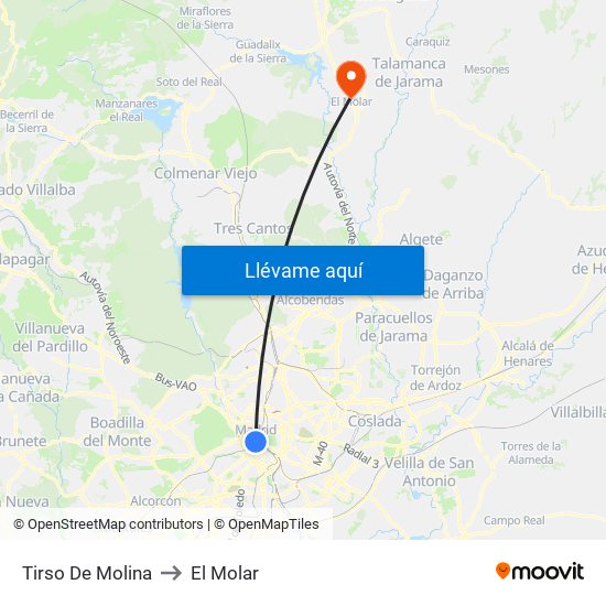 Tirso De Molina to El Molar map