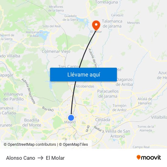 Alonso Cano to El Molar map