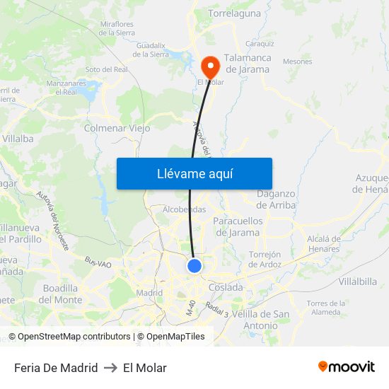 Feria De Madrid to El Molar map