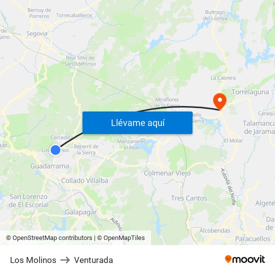 Los Molinos to Venturada map
