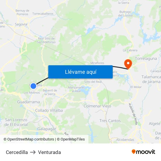 Cercedilla to Venturada map