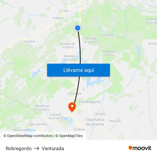 Robregordo to Venturada map