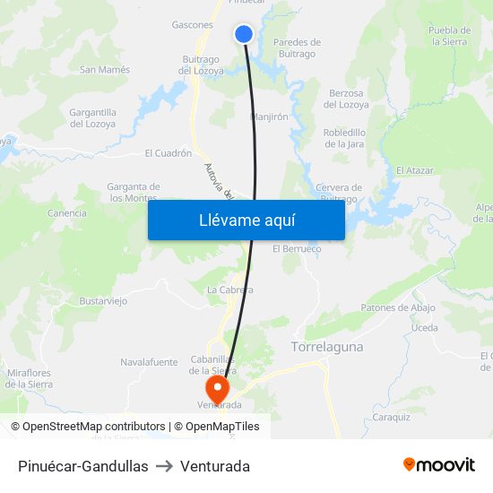 Pinuécar-Gandullas to Venturada map