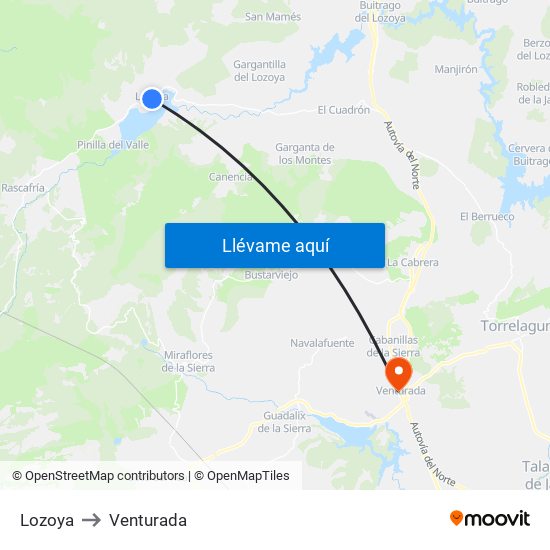 Lozoya to Venturada map