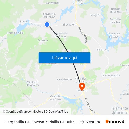Gargantilla Del Lozoya Y Pinilla De Buitrago to Venturada map