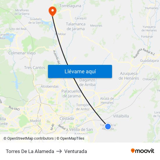 Torres De La Alameda to Venturada map