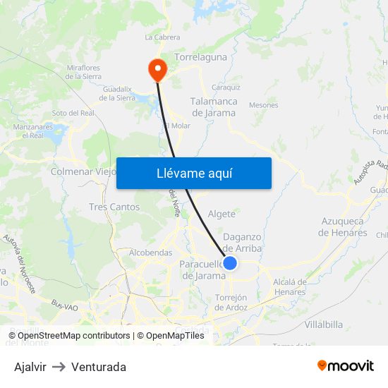 Ajalvir to Venturada map