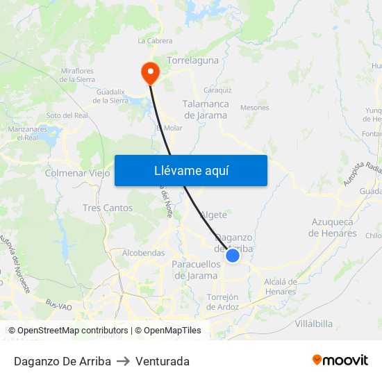 Daganzo De Arriba to Venturada map