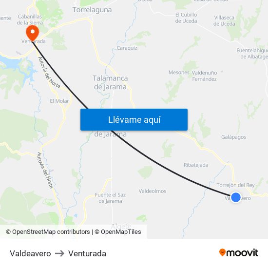 Valdeavero to Venturada map