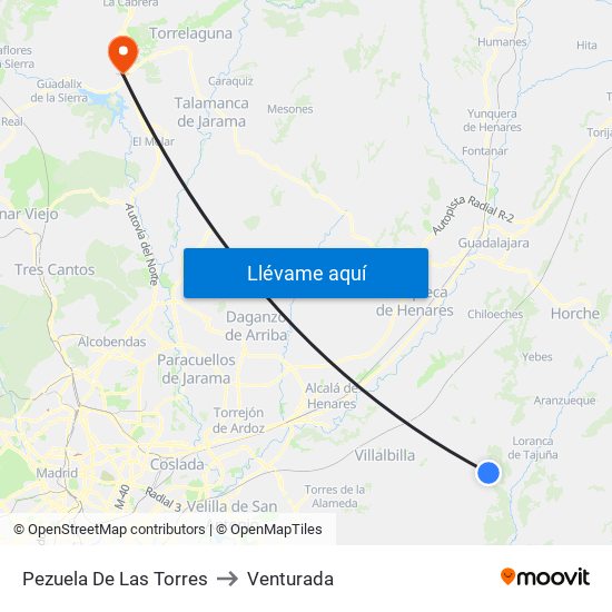 Pezuela De Las Torres to Venturada map