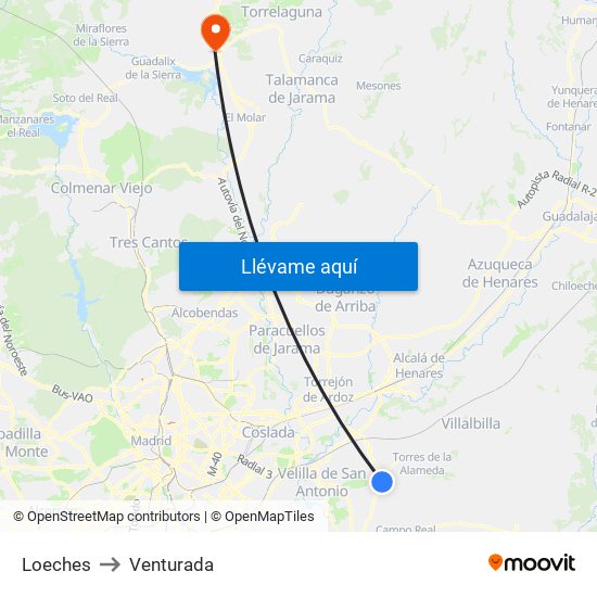 Loeches to Venturada map