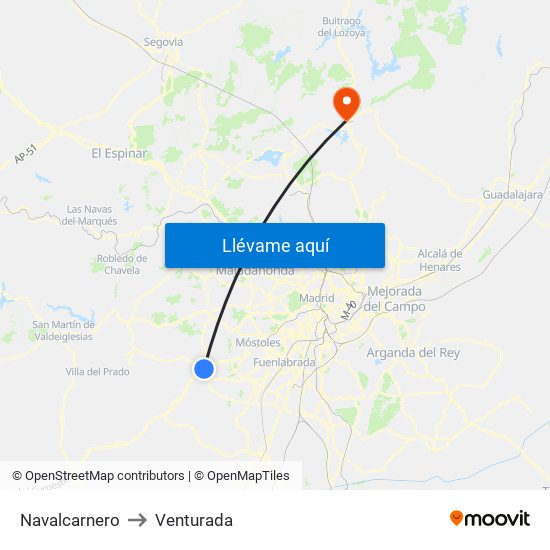Navalcarnero to Venturada map