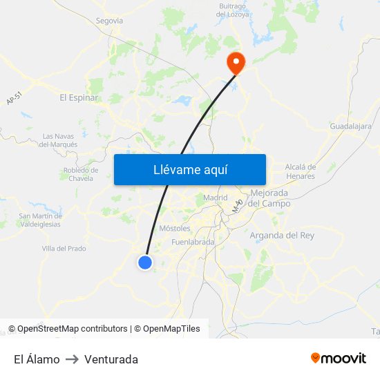 El Álamo to Venturada map