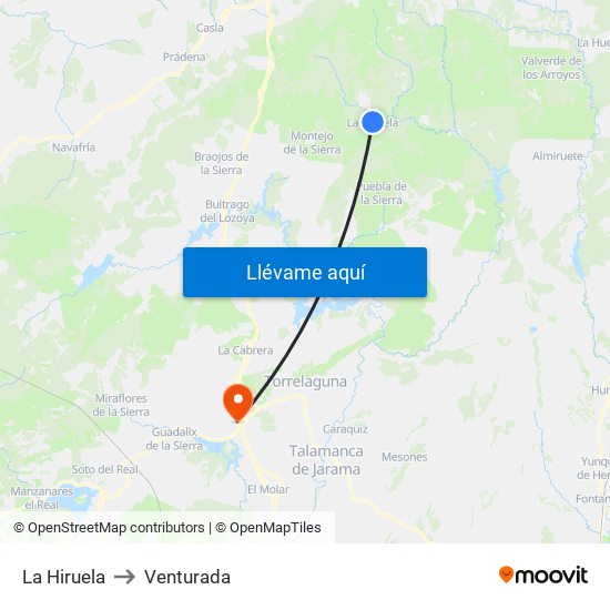La Hiruela to Venturada map