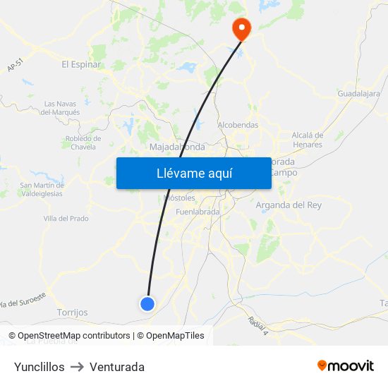 Yunclillos to Venturada map