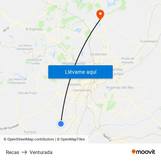 Recas to Venturada map
