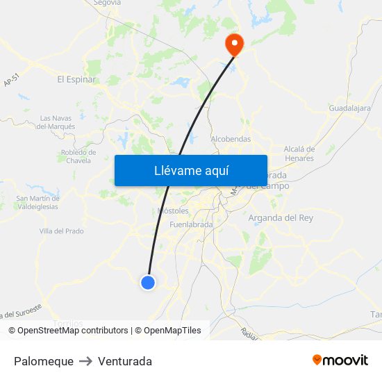 Palomeque to Venturada map