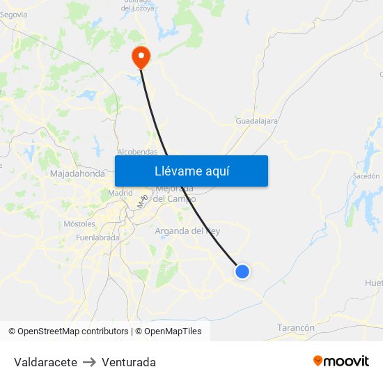Valdaracete to Venturada map