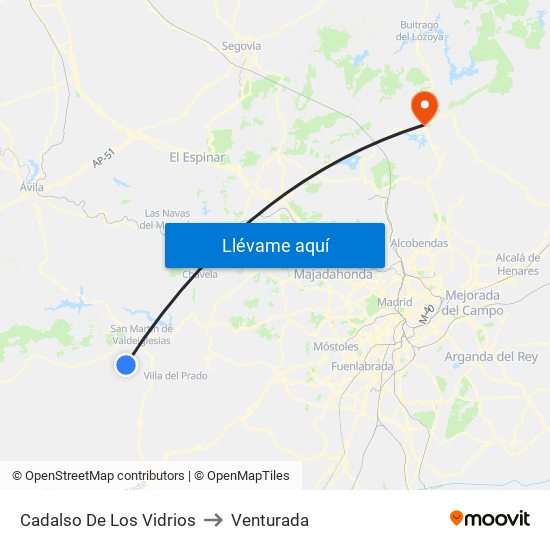 Cadalso De Los Vidrios to Venturada map