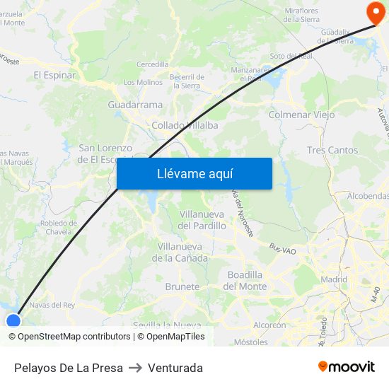 Pelayos De La Presa to Venturada map