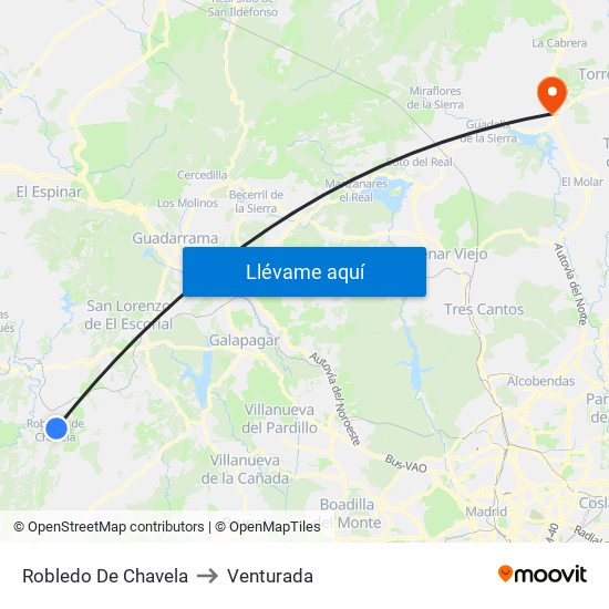 Robledo De Chavela to Venturada map