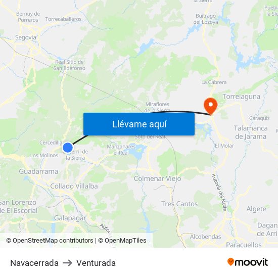 Navacerrada to Venturada map