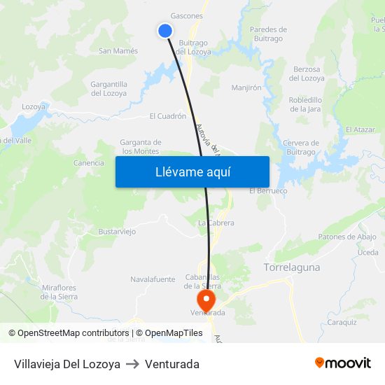 Villavieja Del Lozoya to Venturada map