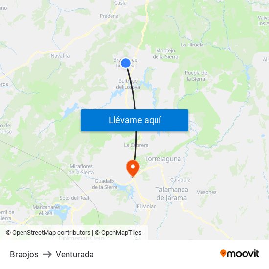 Braojos to Venturada map