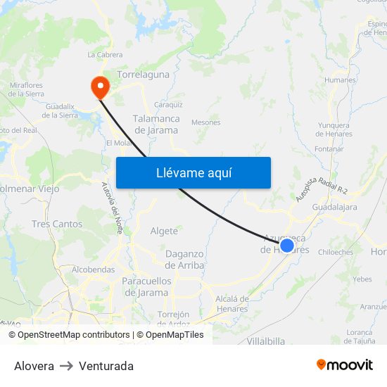 Alovera to Venturada map