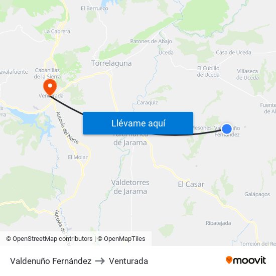 Valdenuño Fernández to Venturada map