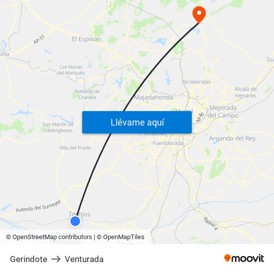 Gerindote to Venturada map